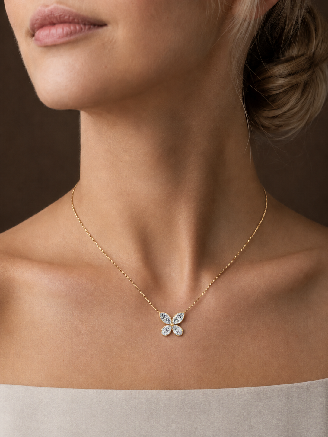 Marquise & Pear Diamond Butterfly Necklace