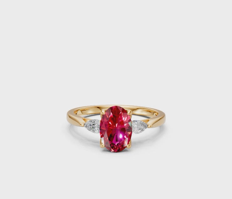 Oval-Cut Ruby & Pear Diamond Trilogy Ring