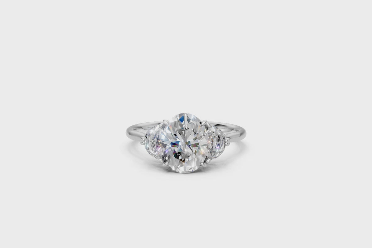 Oval-Cut Diamond & Half Moon Trilogy Ring