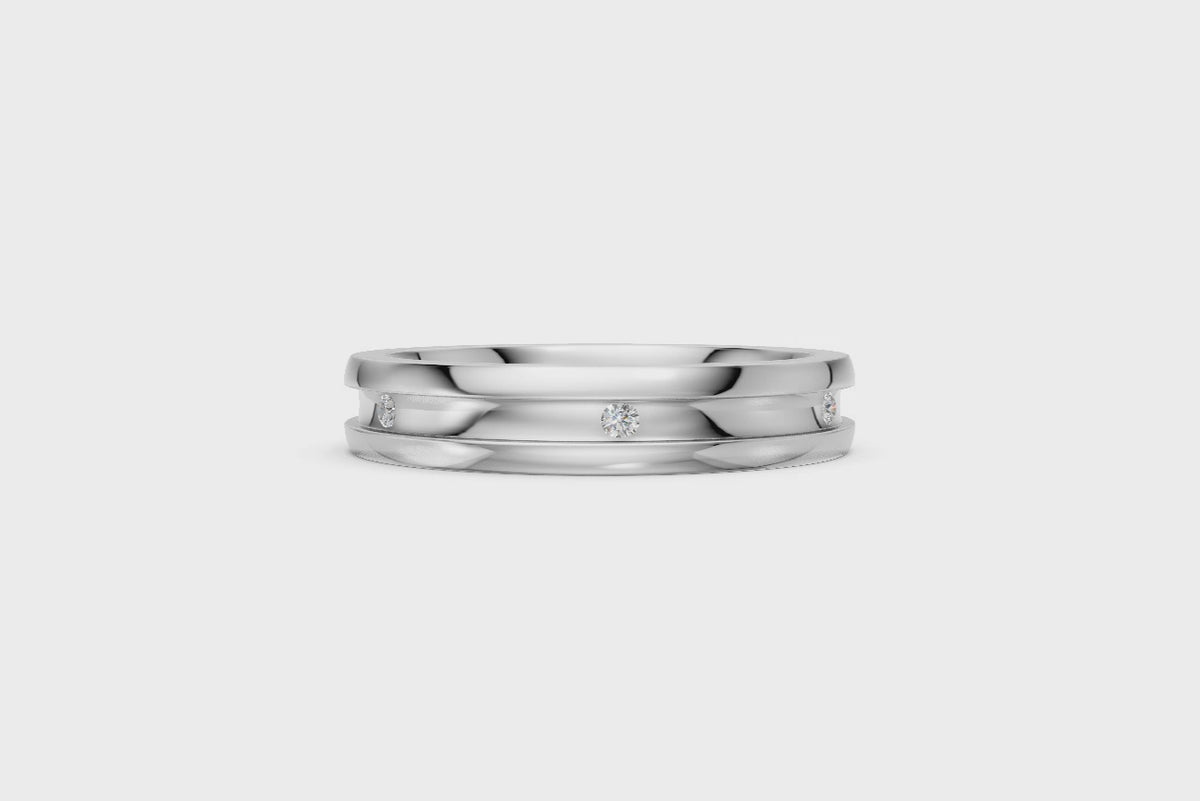 Men’s Six-Diamond Grooved Wedding Band