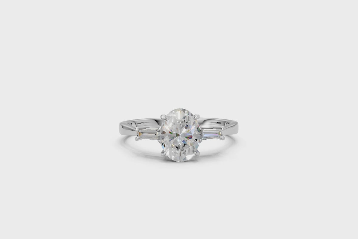 Oval-Cut & Tapered Baguette Diamond Trilogy Ring