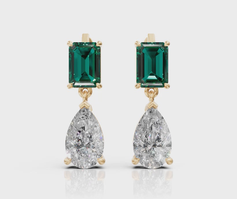 Emerald & Pear Diamond Drop Earrings