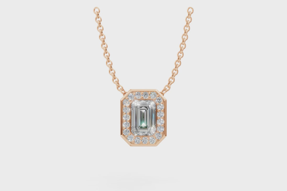 Emerald Diamond Halo Pendant