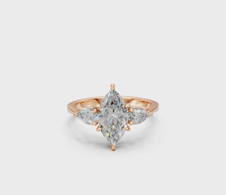 Marquise-Cut & Pear Diamond Trilogy Ring