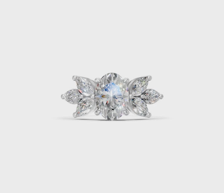 Oval Diamond Floral Multi-Stone Ring