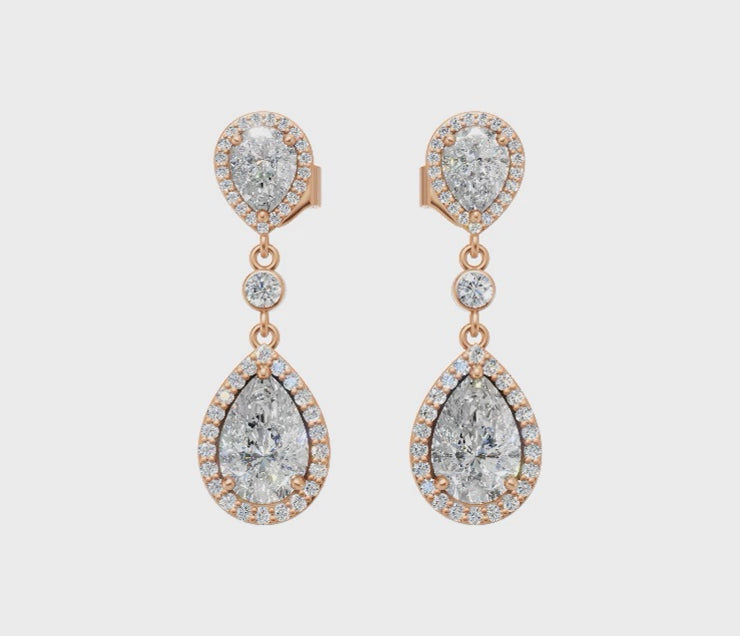 Pear-Cut Diamond Halo Drop Earrings