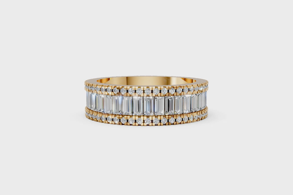 Baguette Channel-Set Wedding Band with Pavé Diamond Edges