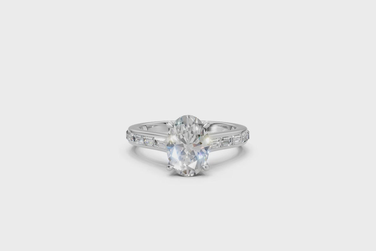 Oval Solitaire Ring with Baguette Diamond Band