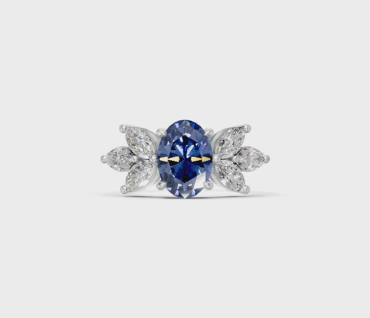 Blue Sapphire Floral Statement Ring