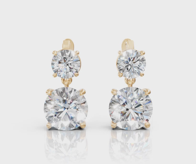 Double Round Diamond Drop Earrings