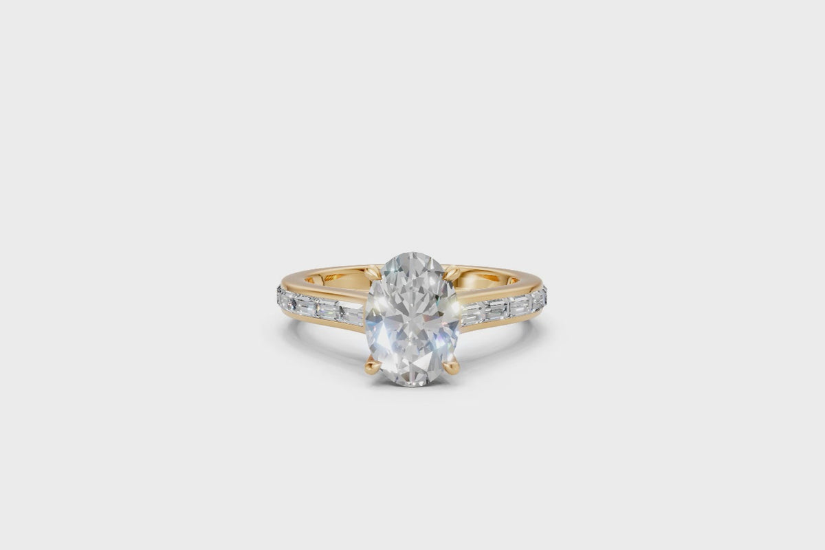 Oval Solitaire Ring with Baguette Diamond Band