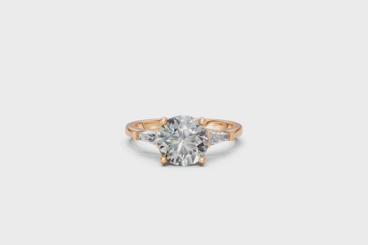 Round-Cut & Tapered Baguette Diamond Trilogy Ring