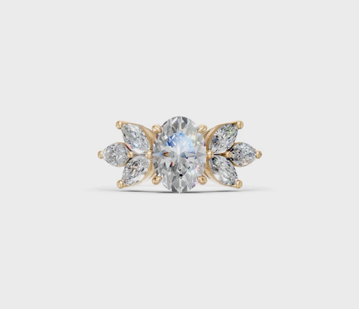 Oval Diamond Floral Multi-Stone Ring