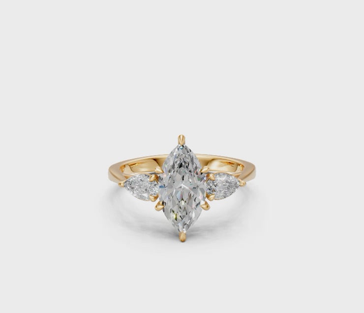 Marquise-Cut & Pear Diamond Trilogy Ring