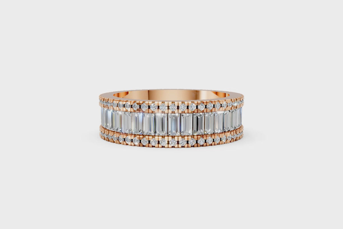 Baguette Channel-Set Wedding Band with Pavé Diamond Edges