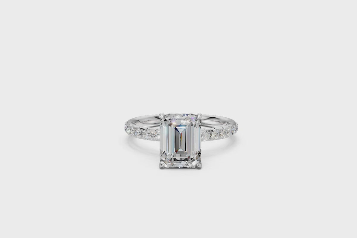 Emerald-Cut Solitaire Ring with Diamond Band
