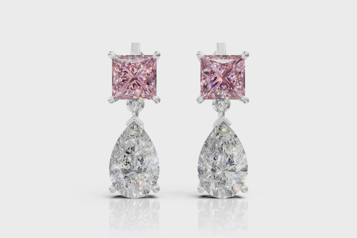 Pink Princess-Cut & Pear Diamond Drop Earrings