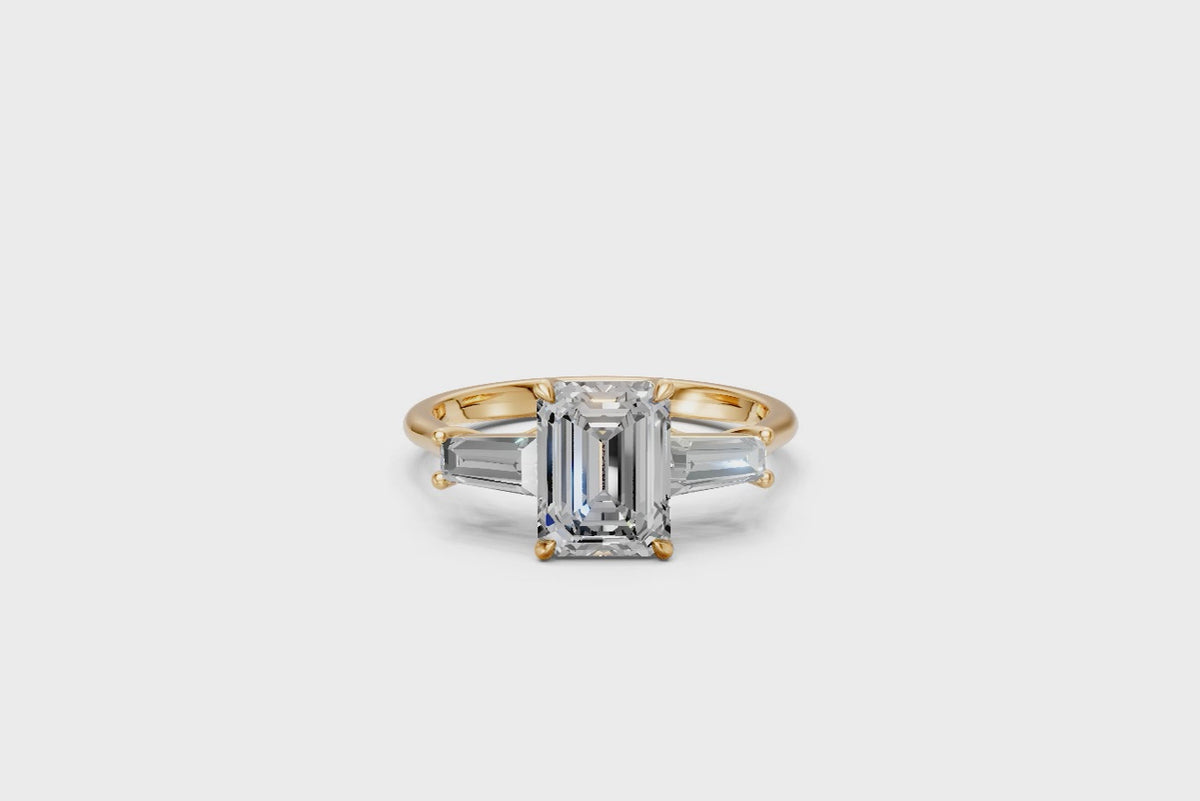 Emerald-Cut Diamond & Tapered Baguette Trilogy Ring