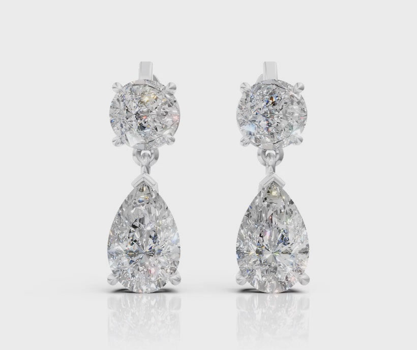 Round & Pear Diamond Drop Earrings