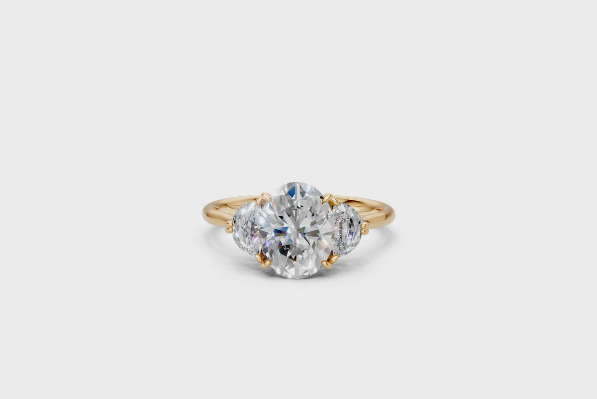 Oval-Cut Diamond & Half Moon Trilogy Ring