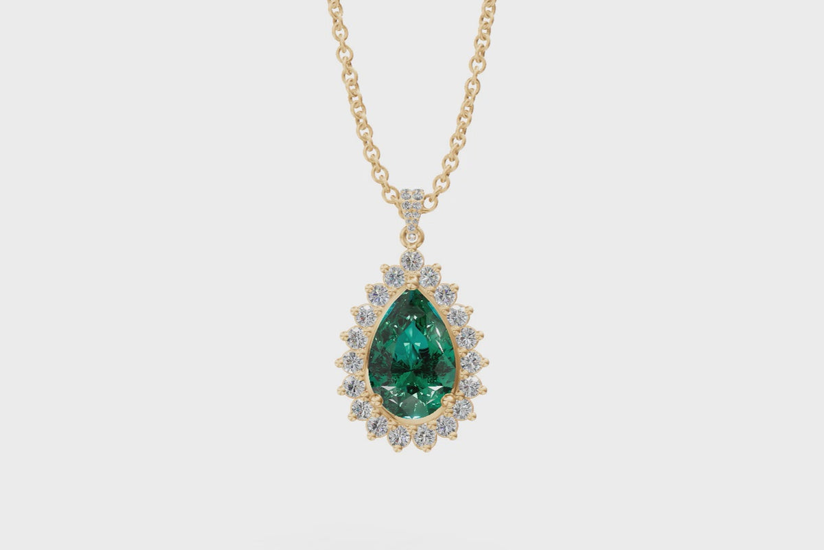 Pear-Cut Emerald Halo Pendant