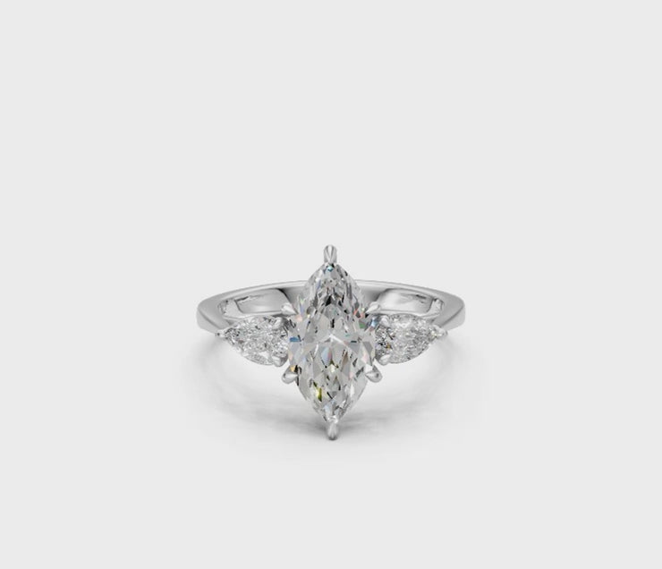 Marquise-Cut & Pear Diamond Trilogy Ring