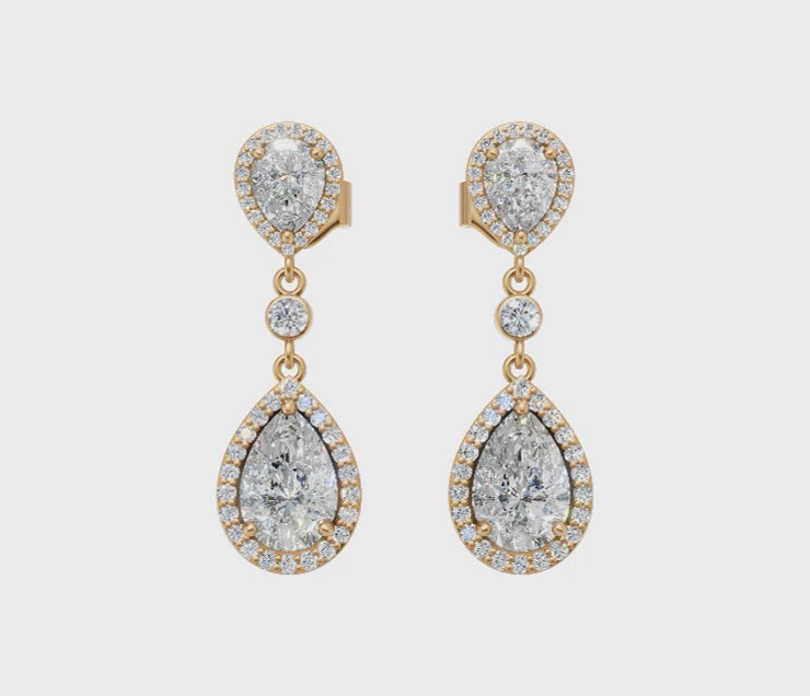 Pear-Cut Diamond Halo Drop Earrings