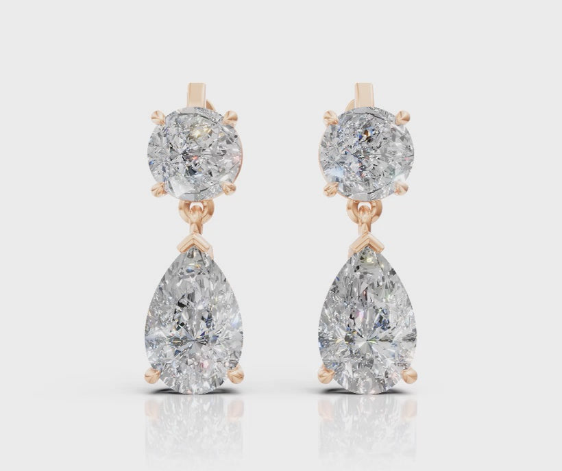 Round & Pear Diamond Drop Earrings