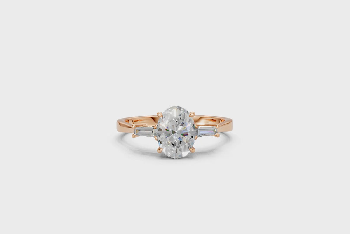 Oval-Cut & Tapered Baguette Diamond Trilogy Ring