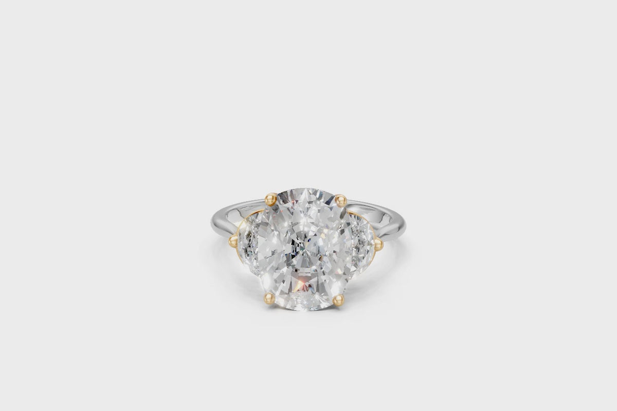 Two-Tone Elongated Cushion & Half Moon Trilogy Ring