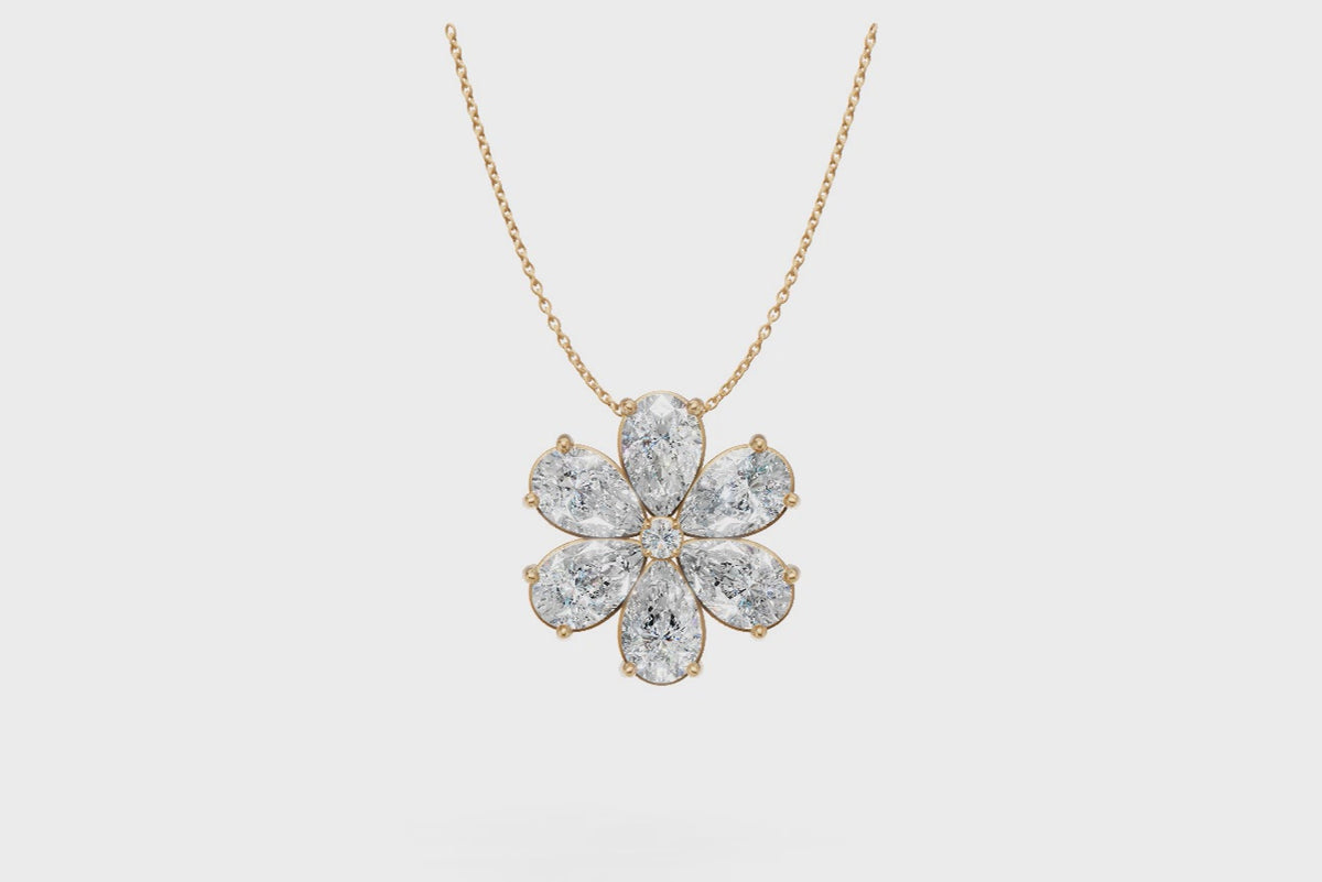 Pear Diamond Flower Necklace