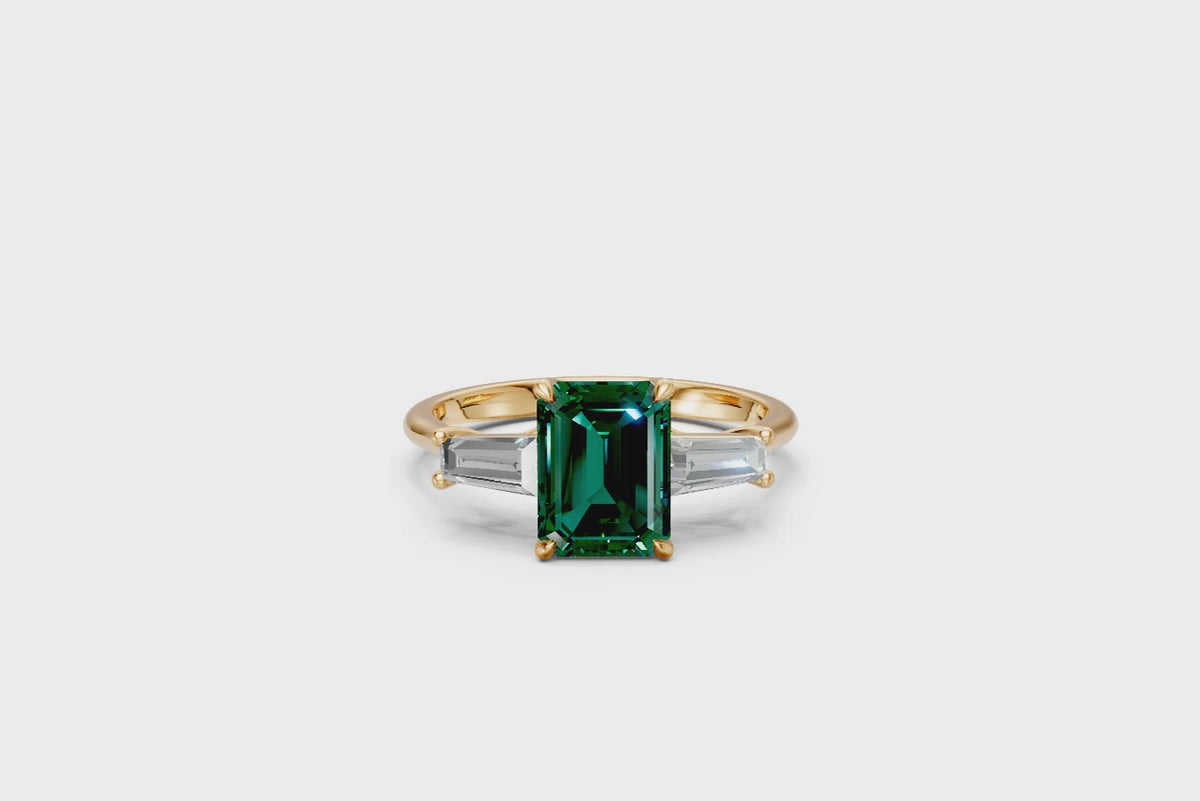 Emerald & Tapered Baguette Trilogy Ring