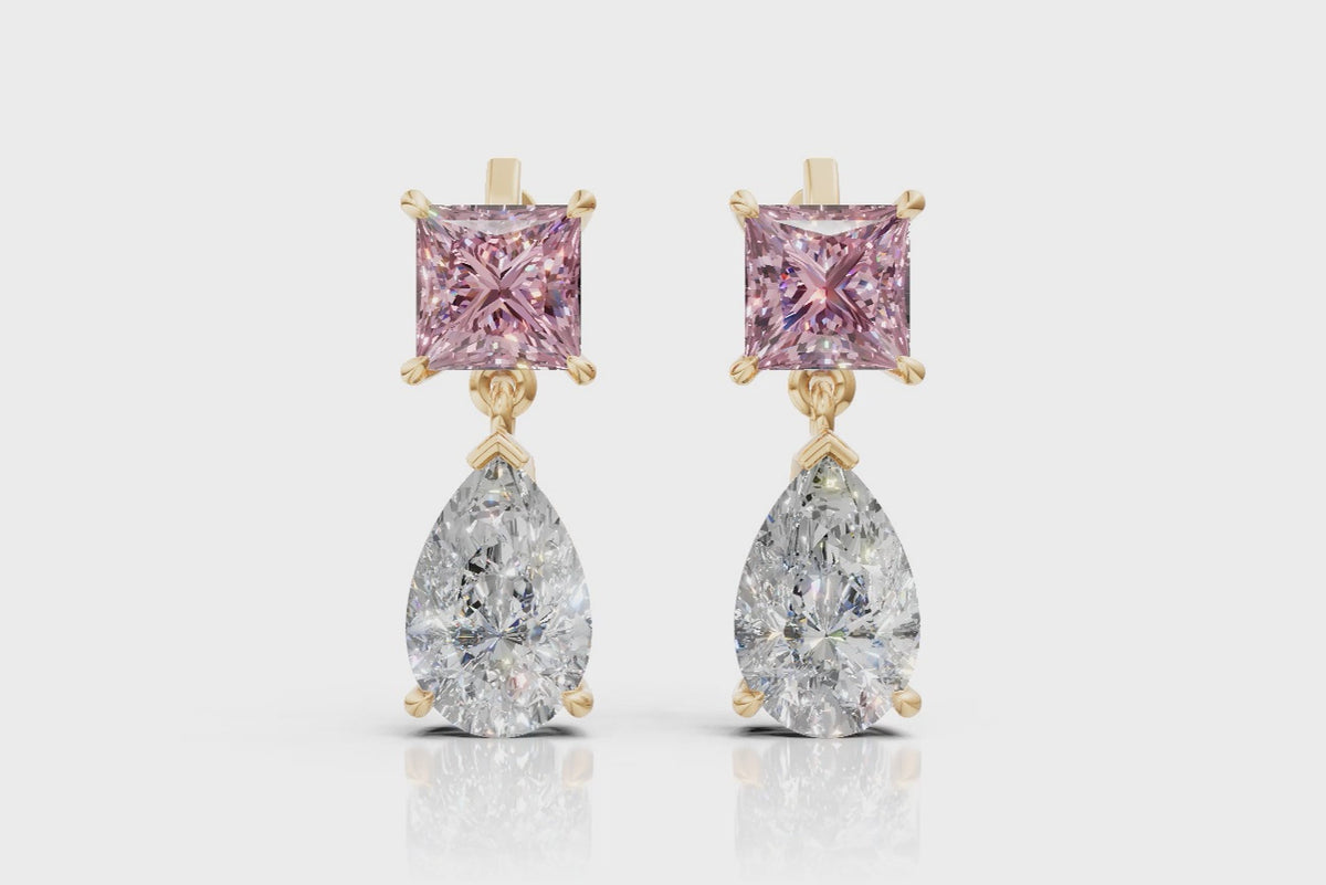 Pink Princess-Cut & Pear Diamond Drop Earrings