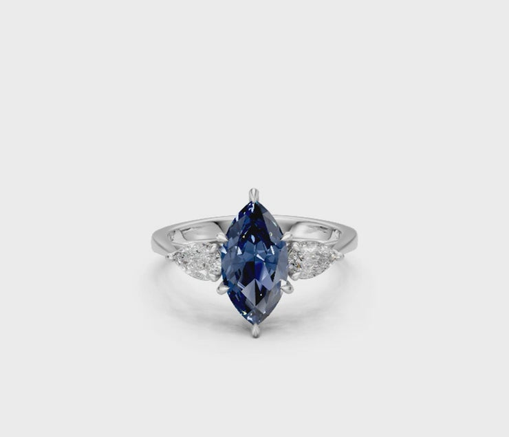 Marquise-Cut Sapphire & Pear Diamond Trilogy Ring