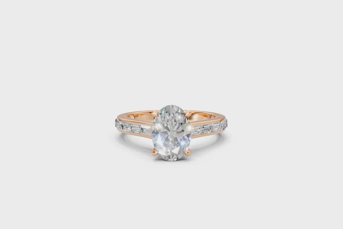 Oval Solitaire Ring with Baguette Diamond Band