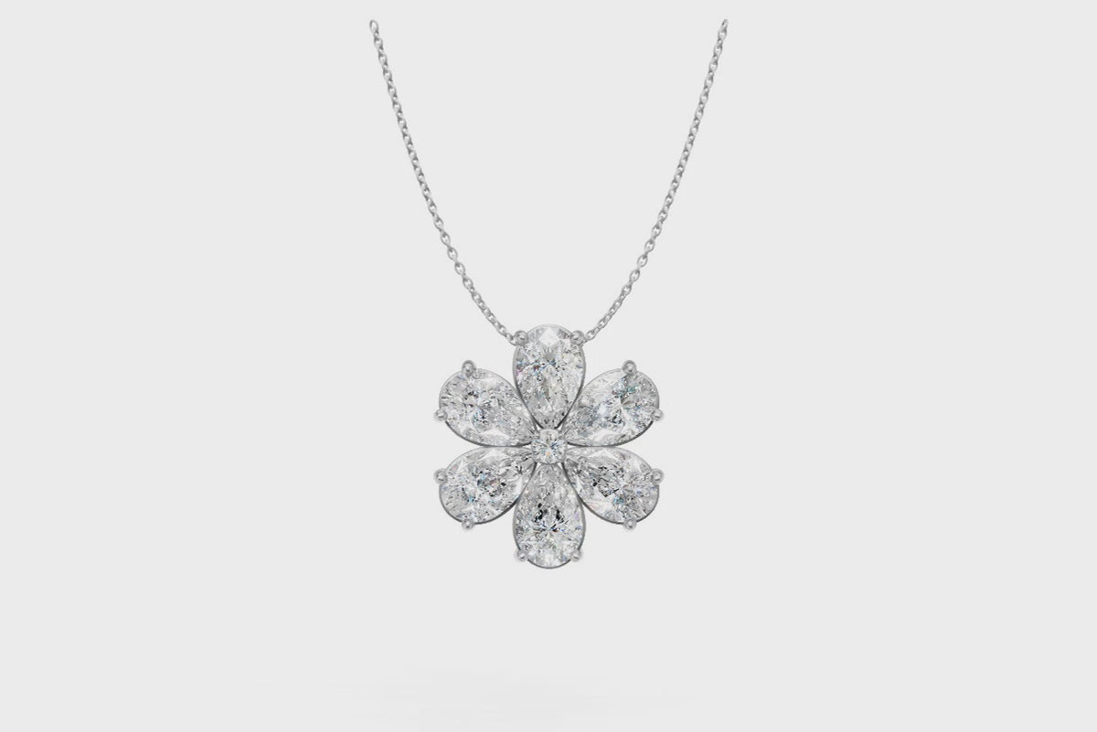Pear Diamond Flower Necklace