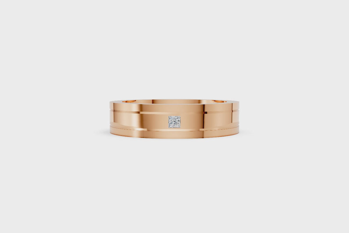 Men’s Princess-Cut Diamond Grooved Wedding Band