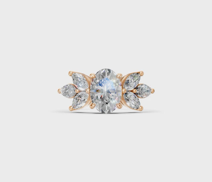 Oval Diamond Floral Multi-Stone Ring