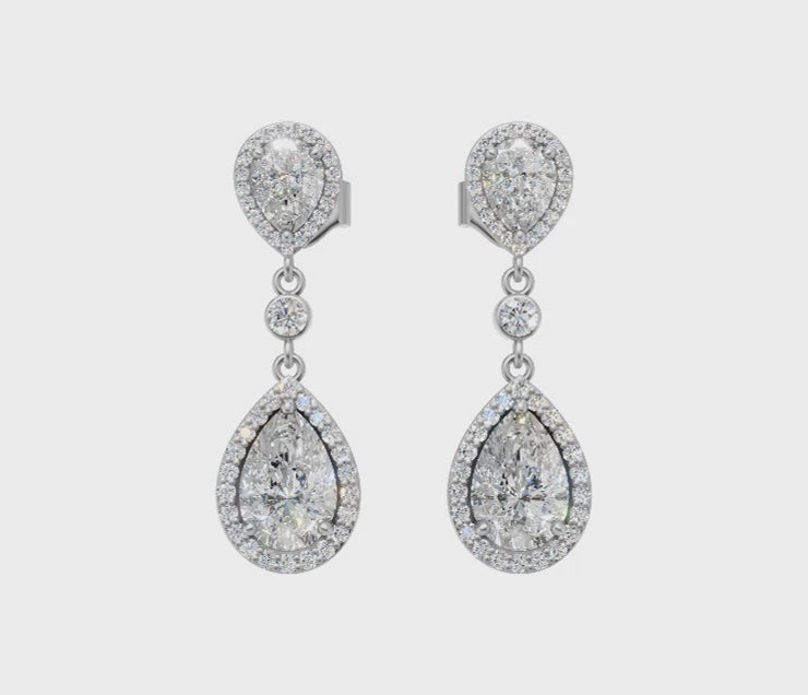 Pear-Cut Diamond Halo Drop Earrings