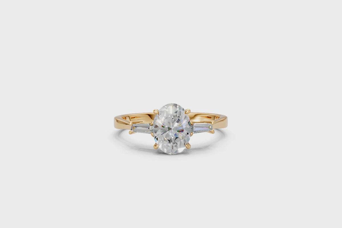 Oval-Cut & Tapered Baguette Diamond Trilogy Ring