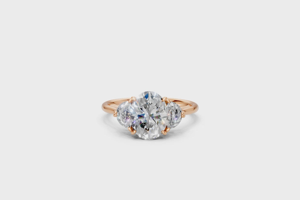 Oval-Cut Diamond & Half Moon Trilogy Ring