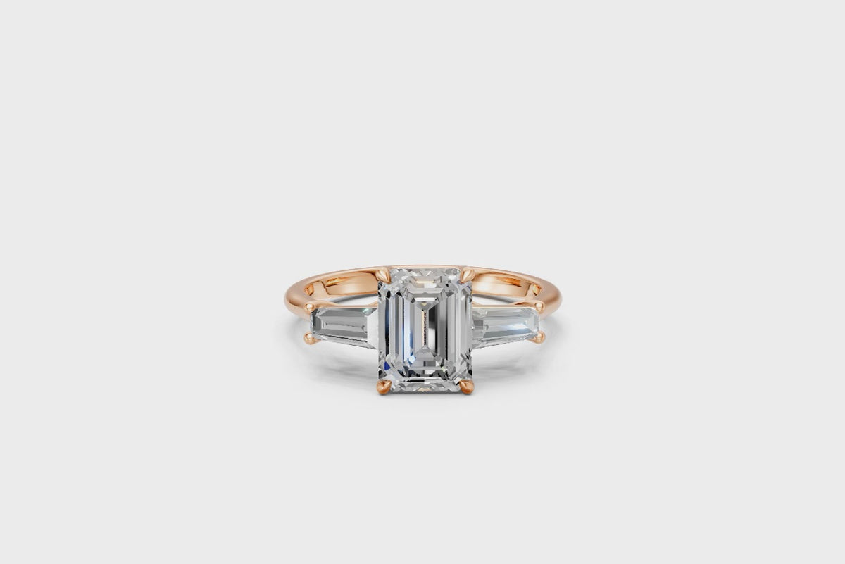 Emerald-Cut Diamond & Tapered Baguette Trilogy Ring