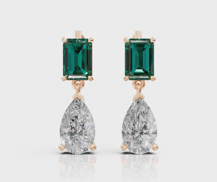Emerald & Pear Diamond Drop Earrings