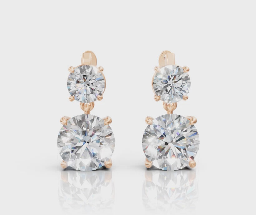 Double Round Diamond Drop Earrings