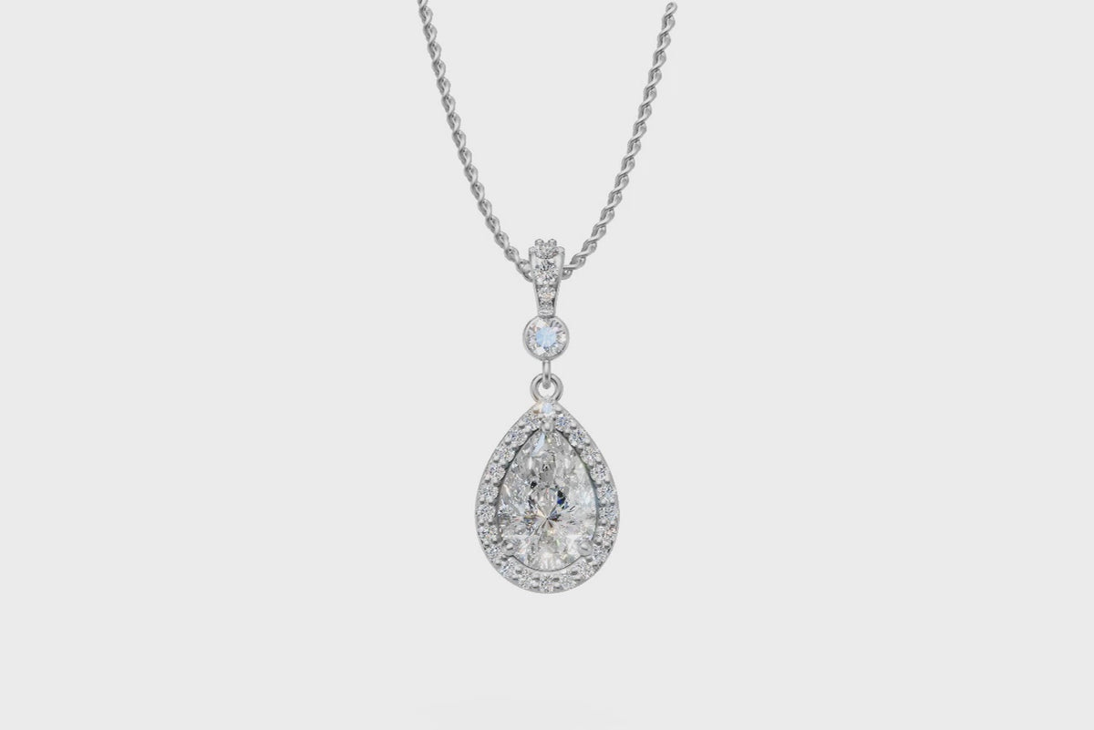Pear Diamond Double Halo Drop Pendant