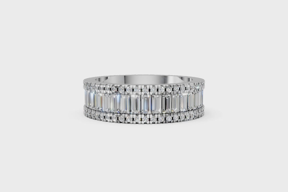 Baguette Channel-Set Wedding Band with Pavé Diamond Edges