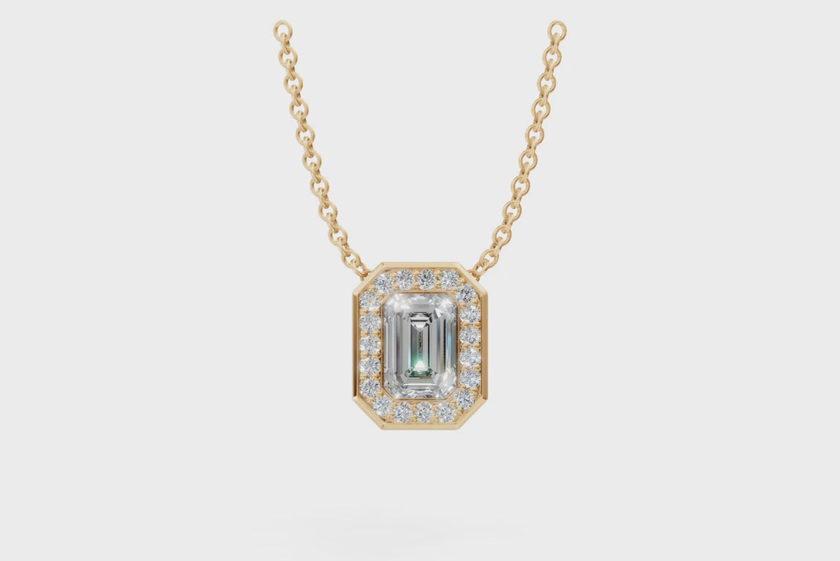 Emerald Diamond Halo Pendant