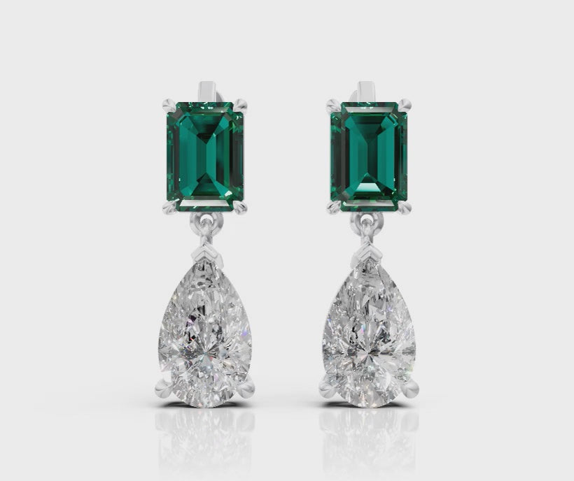 Emerald & Pear Diamond Drop Earrings