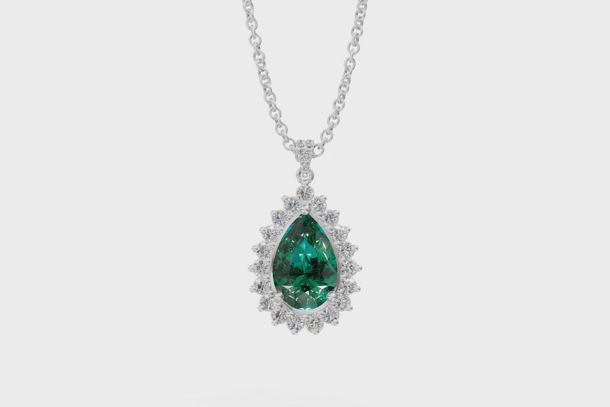 Pear-Cut Emerald Halo Pendant