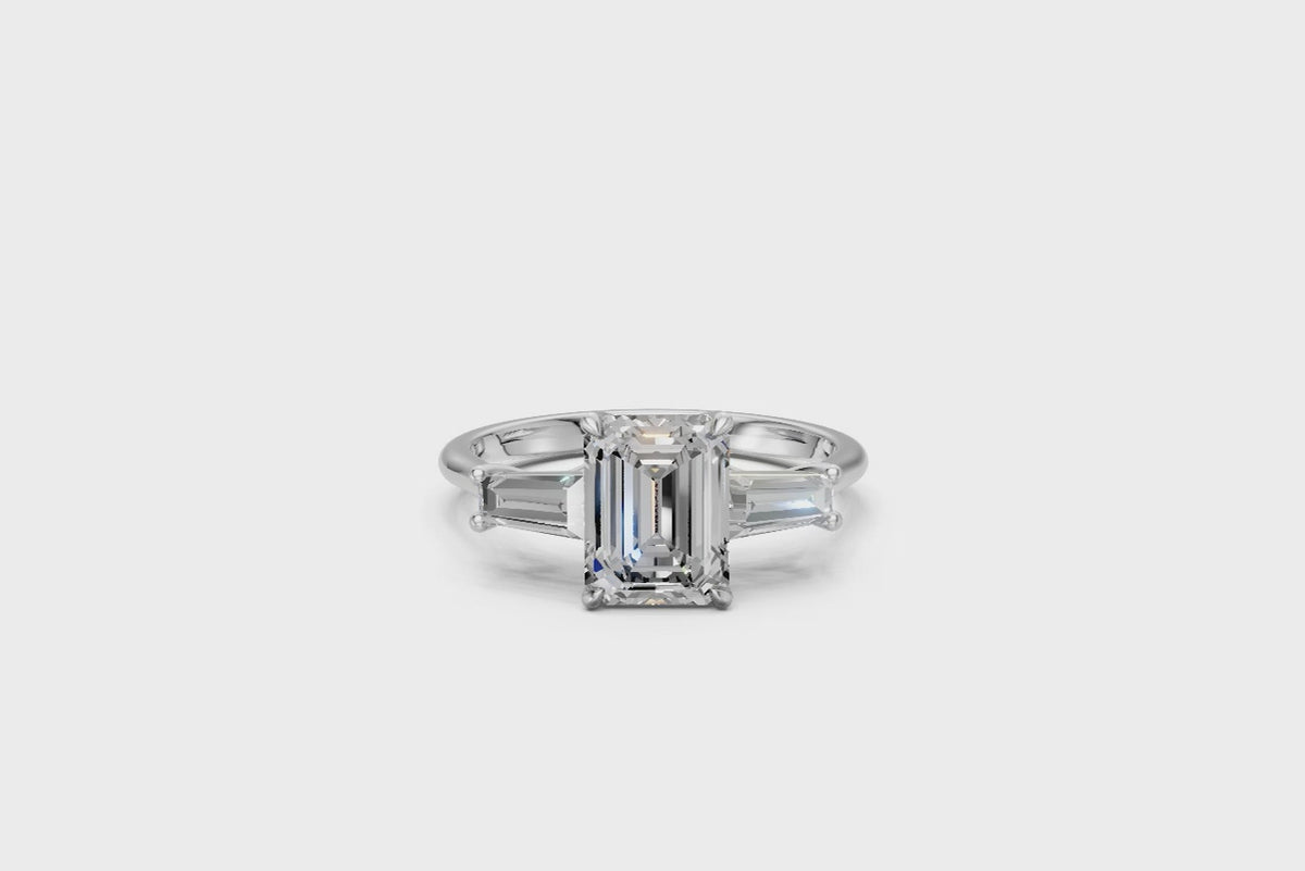 Emerald-Cut Diamond & Tapered Baguette Trilogy Ring